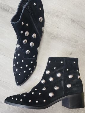 Kenneth Cole Black Suede Studded Ankle Boots
